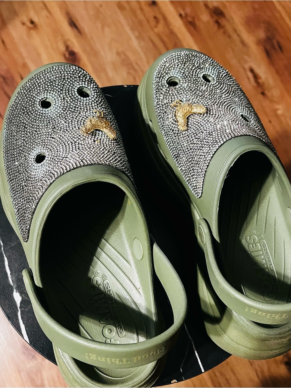 Olive Green Skechers Martha Stewart Foamies Clog with Embellished Upper